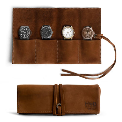 Hide & Drink, Leather Watch Roll Organizer Handmade from Full Grain Leather, Holds Up to 4 Watches, Easy Carry On Watchlover Storage (Swayze Suede)