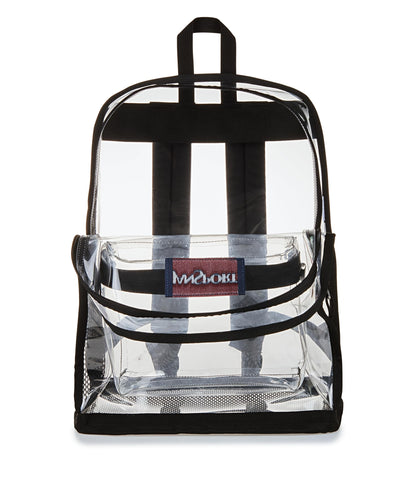 JanSport Clear Pack – 25.5L Transparent Backpack, Large Main Compartment, Side Water Bottle Pocket, Front Zippered Pocket, Mesh Bottom Panel, Clear