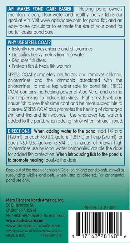 API POND STRESS COAT (1 Gallon) Pond Water Conditioner - Quickly Makes Tap Water Safe for Fish & Plants - Up to 15360 Gallons - Removes Chlorine, Ammonia & More - Natural Aloe Vera