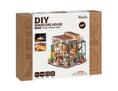 Rolife DIY Miniature House Kit Flower Shop, Tiny House Kit for Adults to Build, Mini House Making Kit with Furniture, Halloween/Christmas Decorations/Gifts for Family and Friends(Emily's Flower Shop)