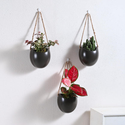 Kvetto Set of 3 Ceramic Wall Vases - Hanging Pocket Planters for Indoor Plants, Wall Decor for Entryway Hallway Bathroom Living Room Dining Room