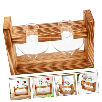ORFOFE Heart Shape Hydroponic Terrarium Vase with Wooden Stand Glass Plant Holder for Indoor Gardening Stylish Desktop Water Planter for Home Decor