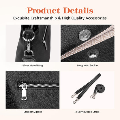 befen Genuine Leather Purse for Women, Black Leather Crossbody Bag Soft Hobo Purse Women's Shoulder Handbags with 2 Removable Straps Designer Cross Body Purses for Everyday & Travel & Work