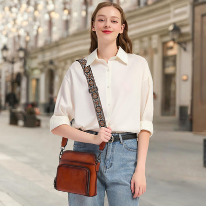 HESHE Genuine Leather Crossbody Bags for Women Satchel Purses Shoulder Handbags with 2 Adjustable Strap Hobo Purse (Brown)