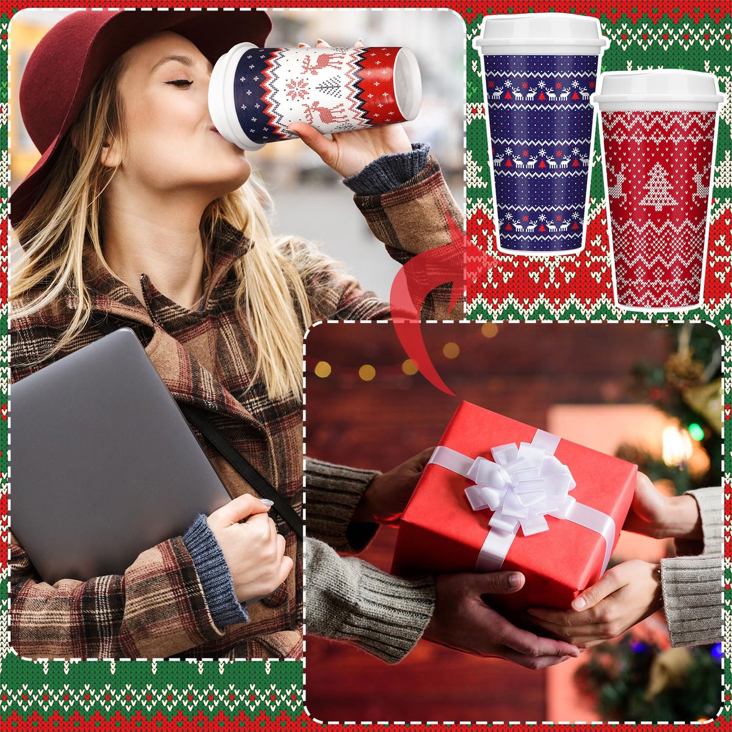 Pickmesh 12 Pack Christmas Coffee Cups Gifts Bulk 16 oz Reusable Coffee Cup Tumblers with Lid Plastic Cups Travel Mug Thank You Gifts for Women Coworkers Holiday Drinks