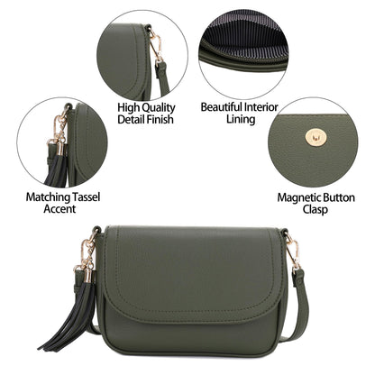 EVVE Small Crossbody Bag for Women Trendy Vegan Leather Flap Saddle Purses with Adjustable Shoulder Strap - Dark Green