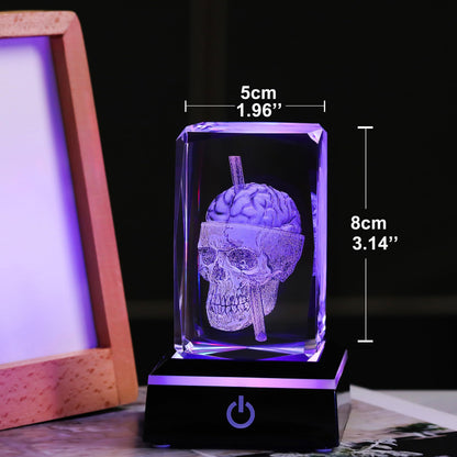 Qianwei 3D Crystal Skull Decor- Halloween Skull Light Witch Figurines Occult Medieval Goth Satanic Home Desk Glass Skull Decor Witchy Gifts Horror Lilith Statue