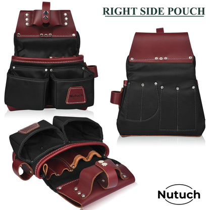 NUTUCH Nylon and Leather Tool Belt | Nylon Tool Pouch | Carpenter Tool Belt | Construction | Framers | Electrician Tool Belts | Drywall Tool Bags | Handyman | Electric (BLACK)