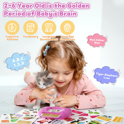 HOMESTEC Toddlers Bilingual Spanish & English Talking Flash Cards with 288 Sight Words, Speech Therapy Toys for 1 2 3 4 5 6 Years Old Boys and Girls, Learning Educational Kids Gifts (Pink)