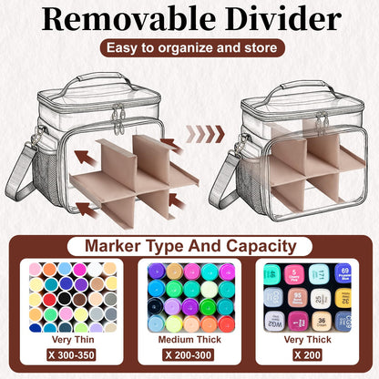 Wigojoy Large Marker Organizer Case for 200-300 Markers, Double-Layer Marker Bag with Removable Dividers, Marker Organizer for Markers, Pencils, Crayons or Other Art Supplies, Black (Bag Only)