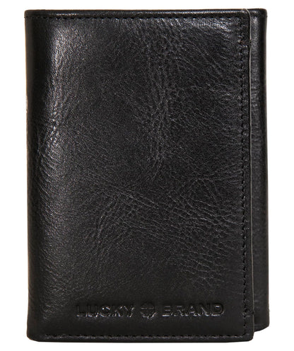 Lucky Brand Men's Smooth Leather Trifold Wallet - with RFID Blocking Lining, 6 Card Slots and Large Bill Pocket- Black
