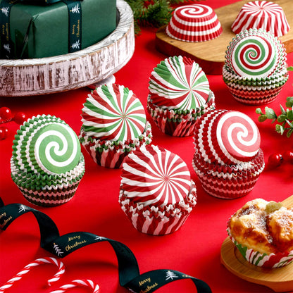 600 Pieces Christmas Cupcake Liners 6 Style Christmas Party Cupcake Holder Toppers Muffin Cups Wrappers Xmas Paper Baking Cups for Cake Candy Make Baking Supplies