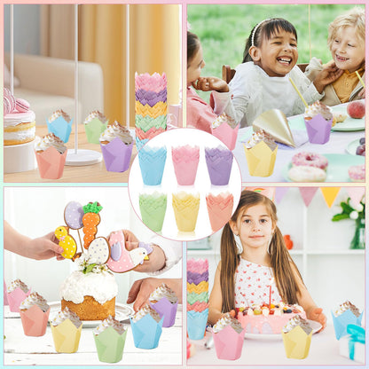 FYSUIMU 180Pcs Pastel Tulip Cupcake Liners Colorful Muffin Baking Cups Pink Blue Purple Yellow Orange Green Cupcake Wrappers for Spring Easter Holiday Party Supplies