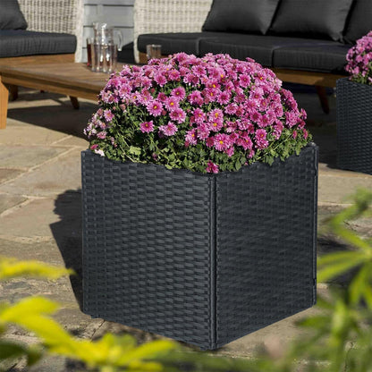 SUNNYPARK Black Square Planter Box All-Weather PE Rattan Large Modern Planters with Removable Liner Indoor Outdoor Decorative Flower Pot for Patio, Balcony, Garden