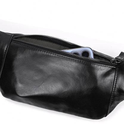 Genuine Leather Fanny Pack for Women & Men, Crossbody Waist Pack with Adjustable Strap, Hiking Hip Bum Belt for Travel, Hiking, Running