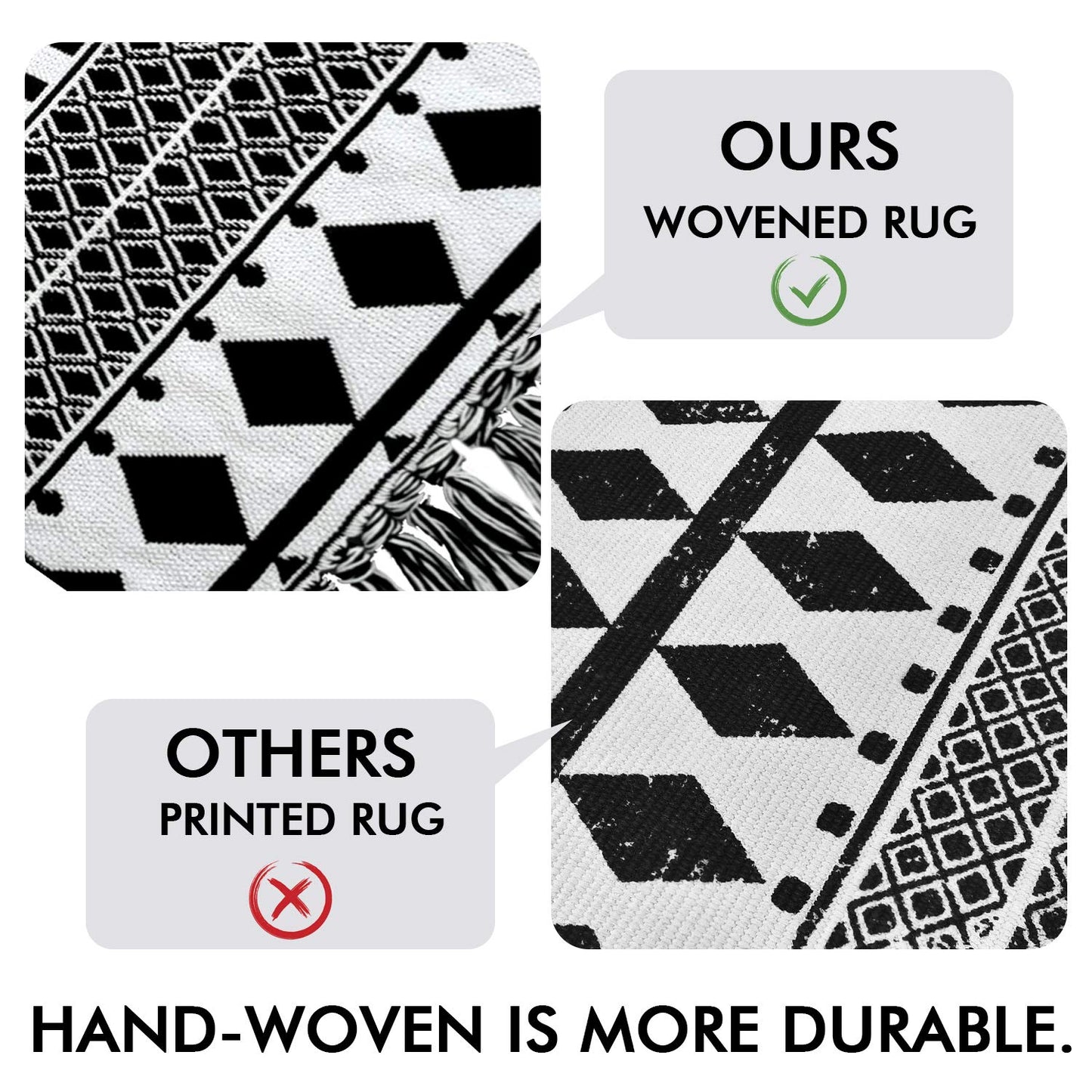 IOHOUZE Kitchen Hallway Runner Rug -2'x6' Boho Black White Entryway Runner Rugs for Halloween Decor/Fall Decor, Woven Indoor Outdoor Carpet Rugs, Washable Rag Rug for Bedroom/Bathroom/Laundry Room