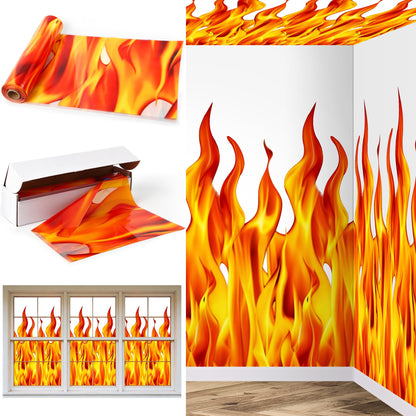 Kochorie 100 Ft x 54 Inch Halloween Flame Party Tablecloth Roll with Cutter Box Waterproof Plastic Fake Fire Table Cover for Halloween Campfire Party Supplies Decorations