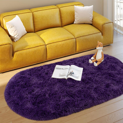 Soft Fluffy Area Rug for Bedroom, Purple Fuzzy Shaggy Oval Throw Rugs for Bedside, Non-Slip Cozy Plush Shag Carpet for Girls Kids Room Nursery Dorm Living Room, 2.6 x 5.3 Feet