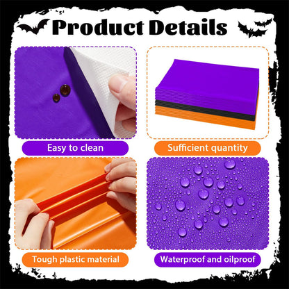 12 Pack Plastic Table Runners 14 x 108in Orange Black Purple Long Table Runner Disposable Tables Runners for Dinner Banquet Tables Decor Wedding Birthday Halloween Witch Vampire Party Decor