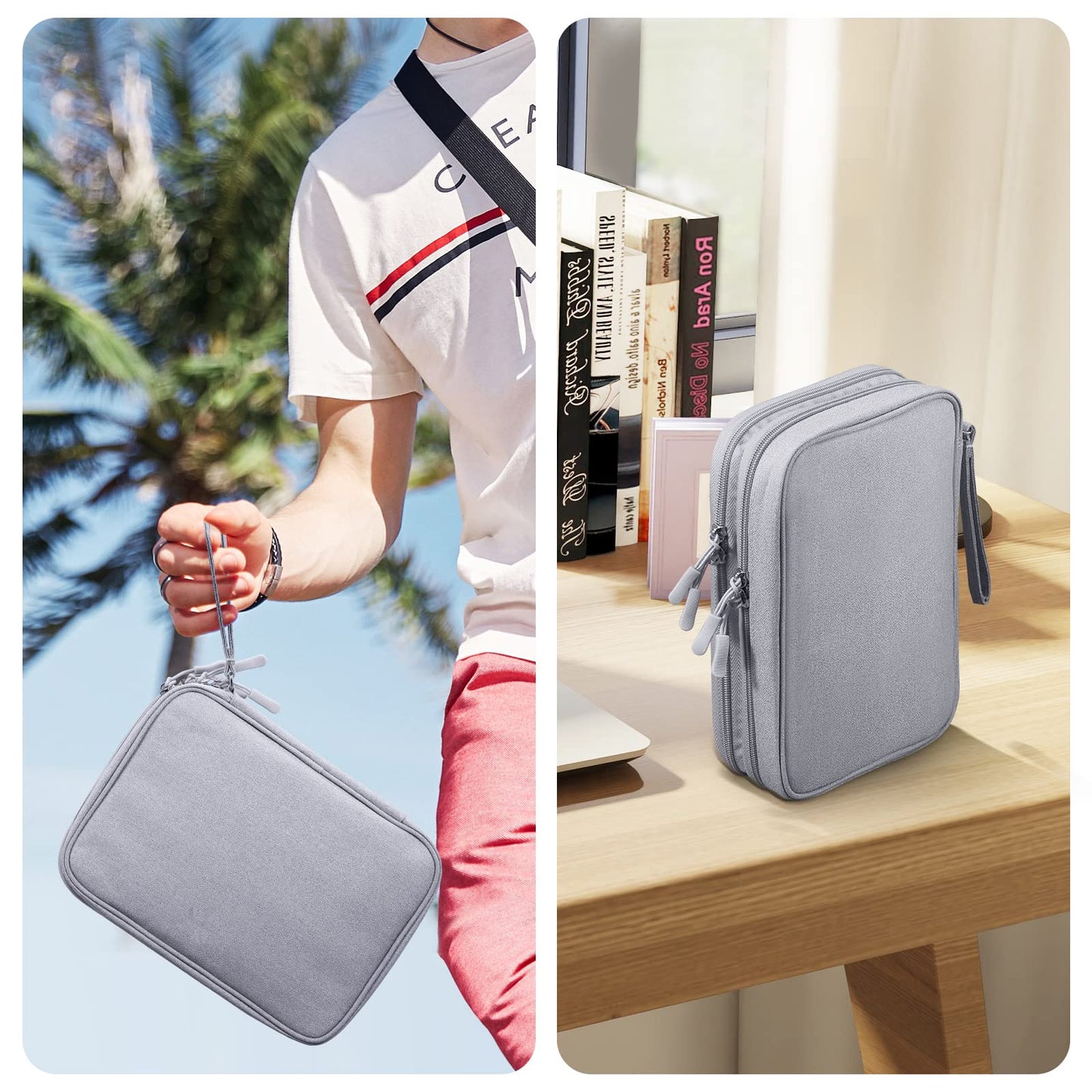 DDgro Cable Organizer Bag, Large Charger Cord Travel Case for Electronics & Tech Accessories (Large, Light Grey)