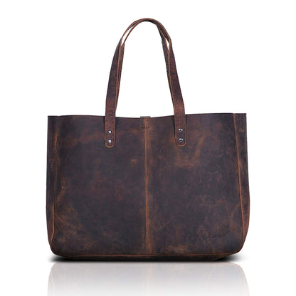 KomalC Leather Tote Bag for Women Purse Satchel Travel Bag shopping Carry Messenger Multipurpose Handbag (15 INCH, Buffalo Distressed Tan)