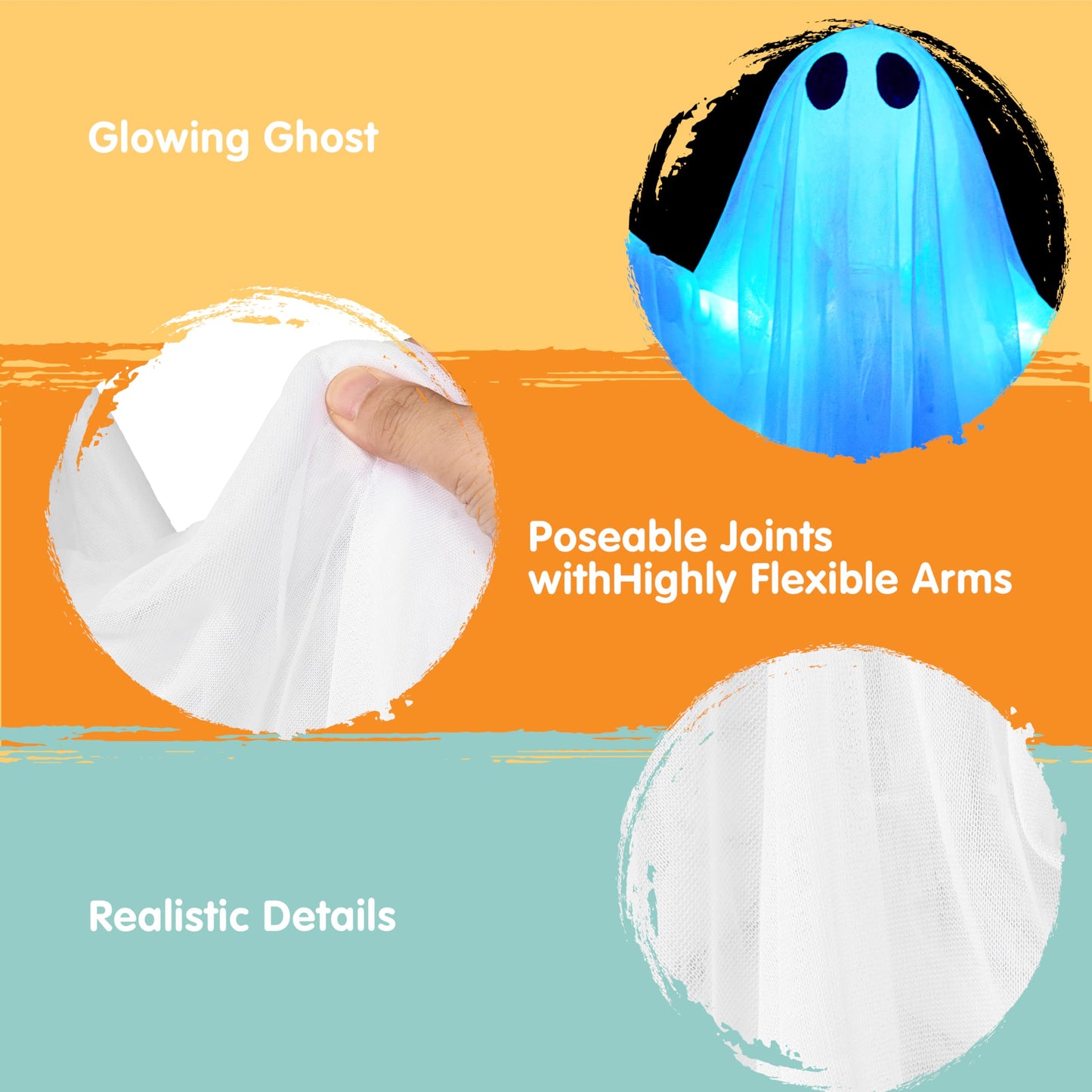 JOYIN 2 Pcs 47” Halloween Hanging Light up Ghost Decorations Outdoor, Halloween White Hanging Ghosts with Blue LED Lights and Timer for Haunted House Party Supplies Front Yard Patio Garden Decor