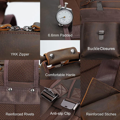 Masa Kawa Leather Backpack for Men Vintage 15.6 Inch Laptop Bag Multi Pockets Casual Work Travel Camping Daypack (deep brown)