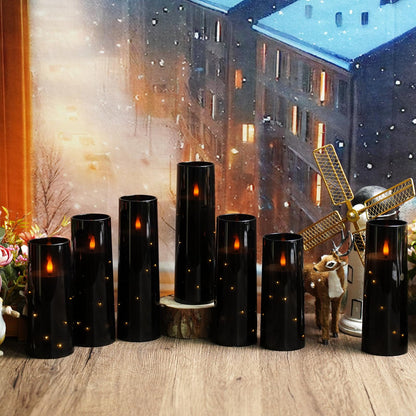kakoya Flameless LED Candles with Timer 9 Pc Flickering Flameless Candles for Romantic Ambiance and Home Decoration Stable Acrylic Shell,with Embedded Star String,Battery Operated Candles（Black）