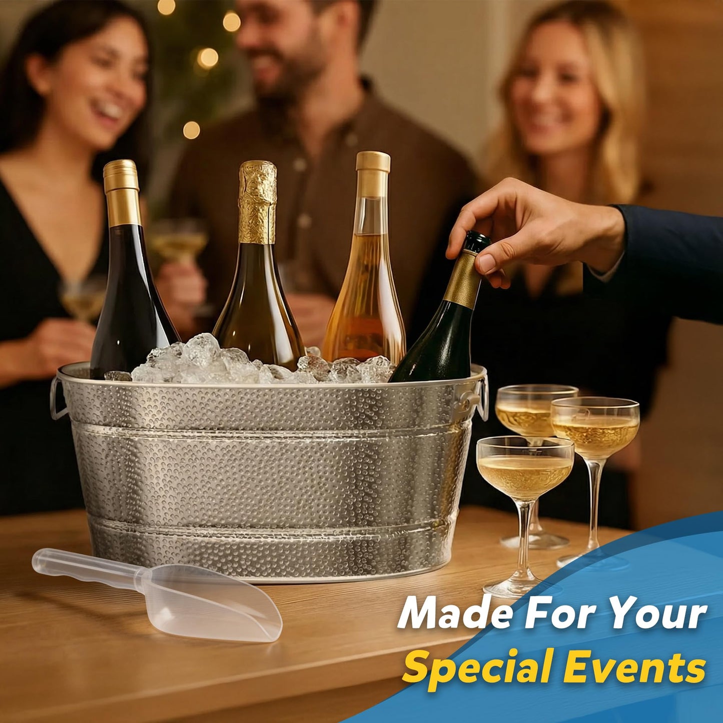 2 Pack Galvanized Tub with Handles - Beverage Tub with 2 Ice Scoops, 3 Gallon Ice Bucket for Parties, Metal Drink Buckets for Parties for Champagne Cocktails Wine Cooling for Mimosa Bar Supplies