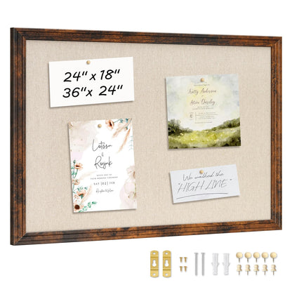 DOLLAR BOSS Linen Bulletin Board 36" x 24", Decorative Cork Boards for Walls with White Wood Frame, Premium Fabric Pin Board for Office, Home & School Room Decor, Brown