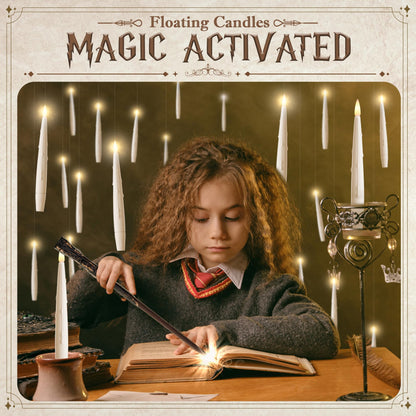 JOIONE Floating Candles with Wand, 12 Pack Hanging Candles with Magic Wand Remote, Battery Powered Floating Candles with Wand, Flameless Magic Hanging Taper Candles for Xmas Halloween Decor, Ivory