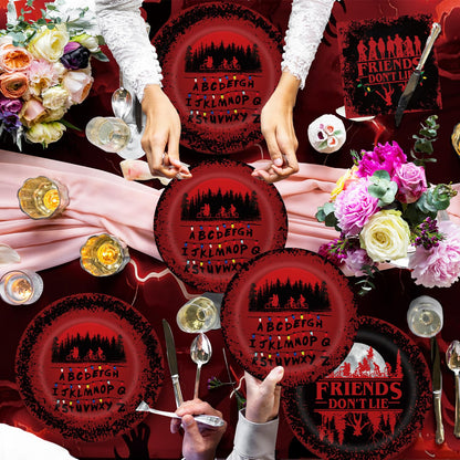 41 Birthday Party Decorations Include 20 Paper Plates of 2 Size, 20 Napkins,1 42.5x70.8inch Waterproof Plastic Tablecloth Red and Black Birthday Tableware Set
