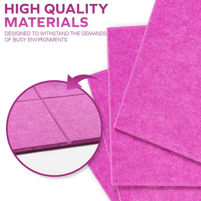 Bulletin Board 40x30in, 12 Count 9.8 x 9.8in Felt Wall Tiles with Removable Adhesive Tape, Cork Board Alternative for Walls, Wall Decor, Kids Art Display, Kids Room (Magenta Collection)