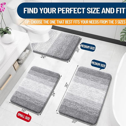 OLANLY Large Bathroom Rugs Mat 40x24, Extra Soft Absorbent Microfiber Bath Rugs, Rubber Backing, Quick Dry, Washable Bath Mats for Bathroom Floor, Tub and Shower, Home Decor Accessories, Light Grey