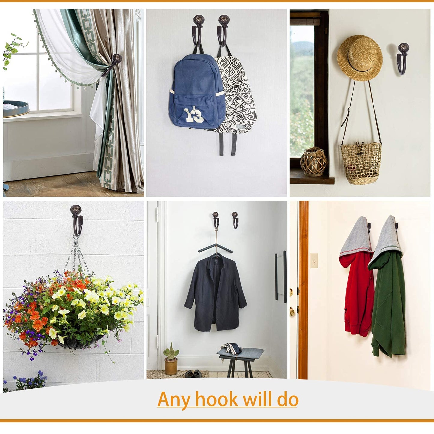 SZXIMU Curtain Holdbacks Set of 2, Window Treatment Holdbacks Wall Mounted Drapery Hooks with Netted Texture Finials, Bronze