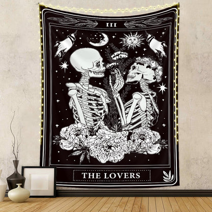 Naykow Skull Tapestries Black and White Skeleton Gothic Grunge Dark Witchy Wall Hanging Decor Tapestry for Bedroom Aesthetic Alt Room (60x90 inches vertical)