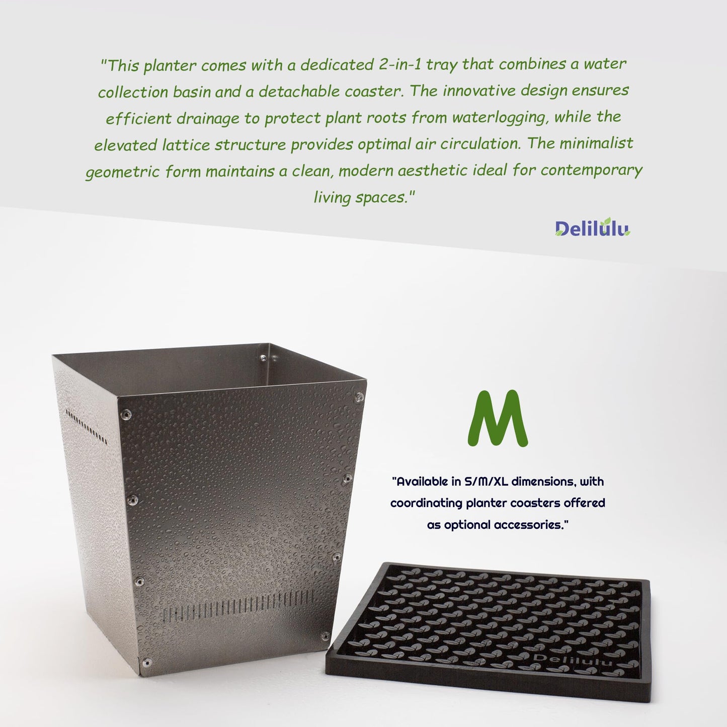 Delilulu 6-Inch Square Metal Plant Pot – Stylish Indoor & Outdoor Planter with Drainage Holes, 304 Stainless Steel (M Size)-Gift mat.
