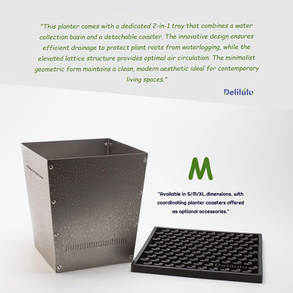 Delilulu 6-Inch Square Metal Plant Pot – Stylish Indoor & Outdoor Planter with Drainage Holes, 304 Stainless Steel (M Size)-Gift mat.