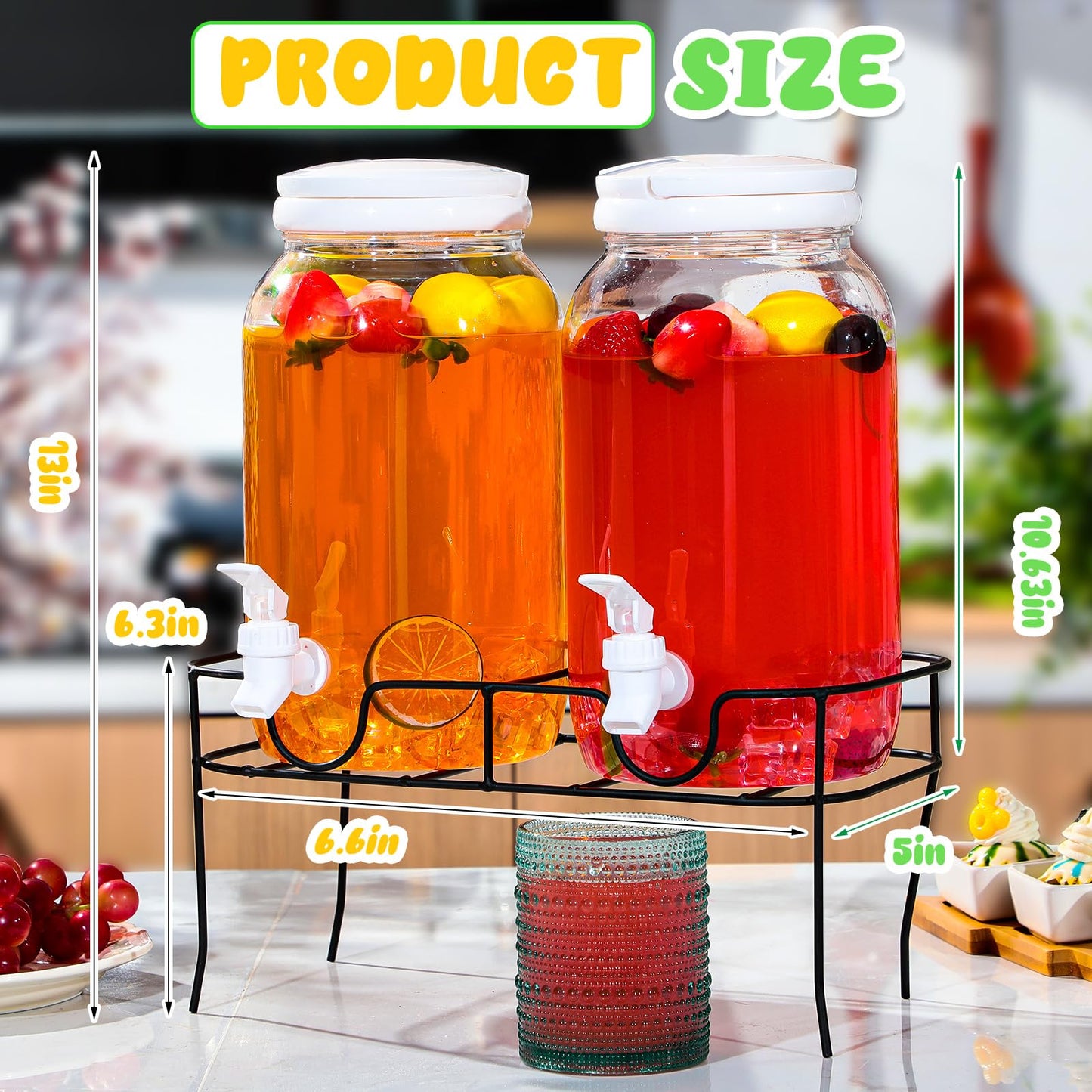 Tanlade 2 Pcs Plastic Drink Dispenser with Stand Beverage Dispenser with Sturdy Metal Base Juice Dispensers for Parties Lemonade Jar with Spigot for Weddings Countertop Water Tea, Each 1 Gallon