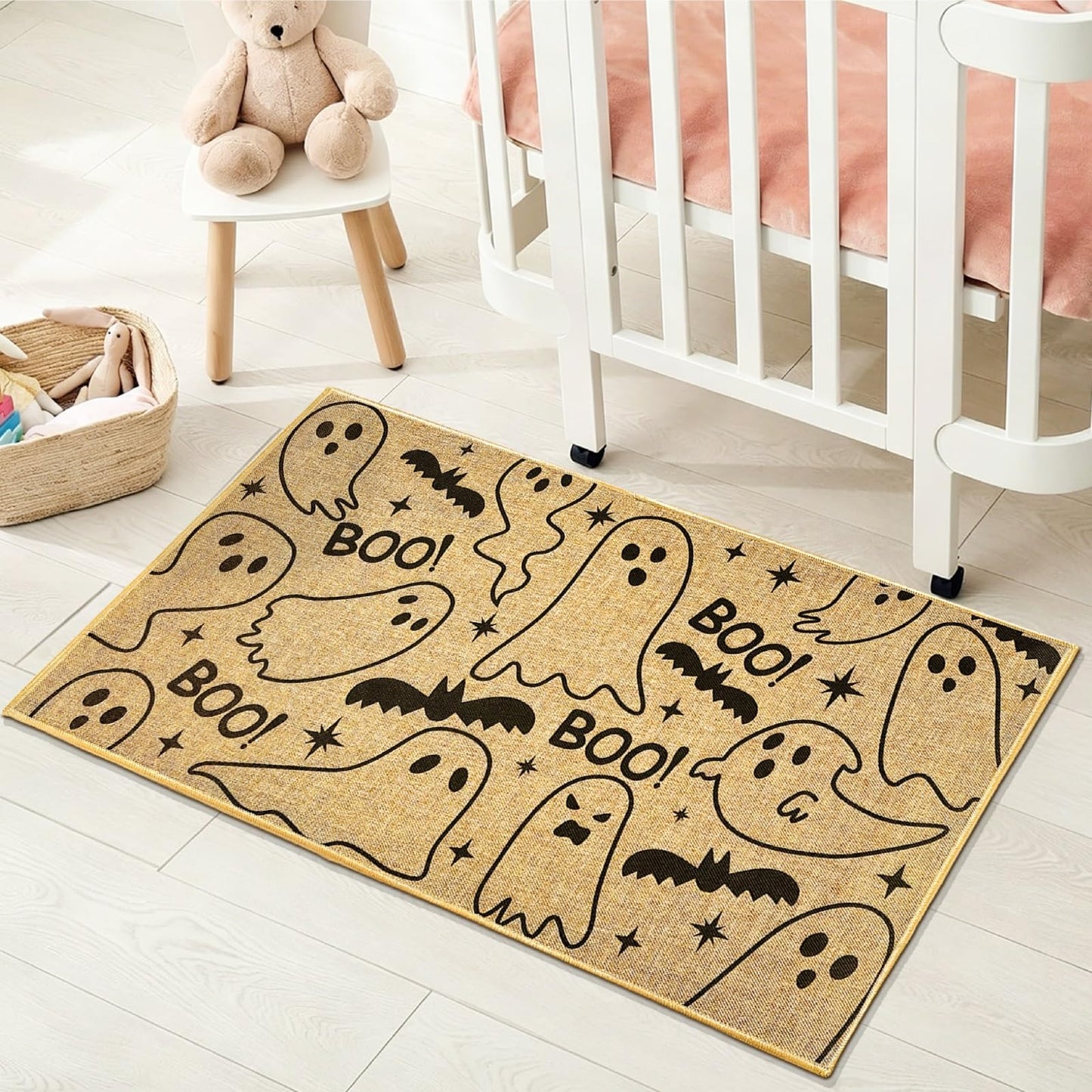 Kazova Ghost Doormat Boo 17x30 Inch Non Slip Washable Linen Indoor Outdoor Rug for Couples Introvert Funny Unwelcome Front Door Entryway