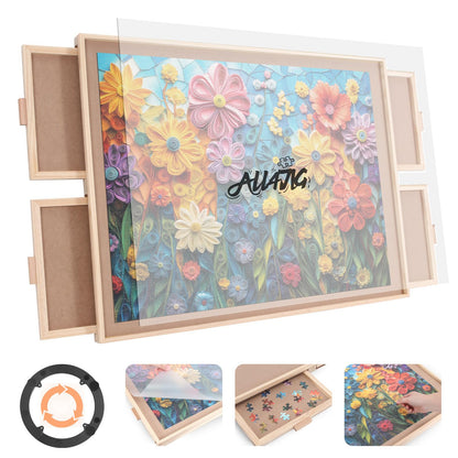 ALL4JIG 1500 Piece Rotating Puzzle Board with 4 Drawer 24.92"x33.58"Portable Wooden Jigsaw Puzzle Table for Adults,Lazy Susan Spinning Puzzle Boards Birthday Gift for mom,Surface for Lego Building