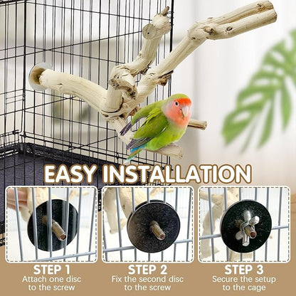 kathson Bird Perch Stand 10"-12" Nature Wood Stand Toy Parrot Cage Branch Paw Grinding Fork Parakeet Platform for Parakeets Cockatiels Conures Finches Love Birds（Small）