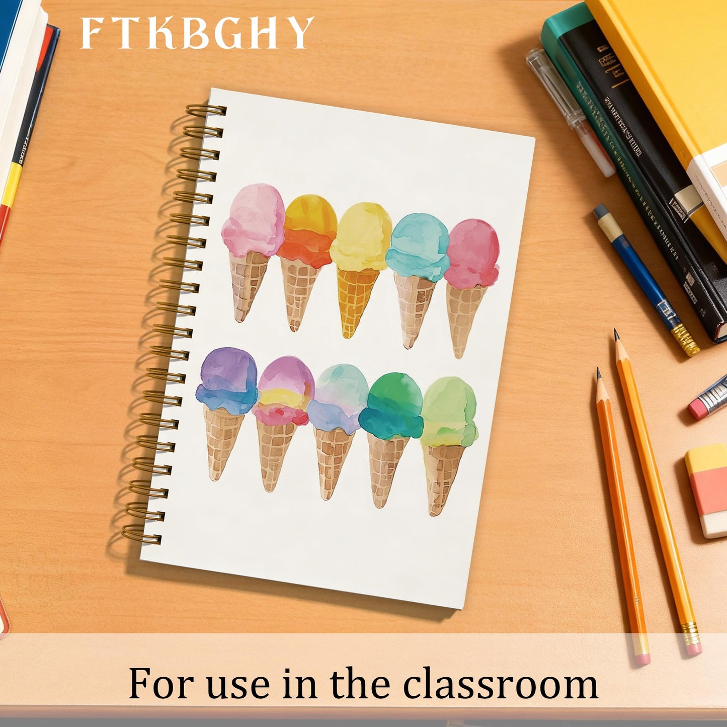 FTKBGHY Summer Colorful Ice Cream Spiral Notebook, Ice Cream Lovers Gifts, Ice-Creams Themed Notebooks for Note Taking, Watercolor Ice-Creams Journal, Coworker Gifts, 5.5x8.3 Inch