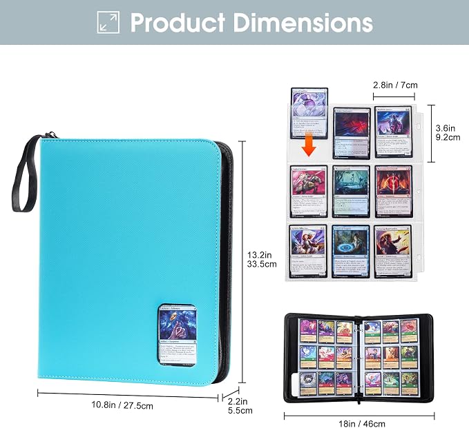 ProCase 900 Pockets Card Binder with Clear Window for Trading Cards, 9 Double Sided Pockets Cards Colletction Album Holder with Removable Sleeves for MTG, TCG, Sports Cards, Football Cards -Lightblue
