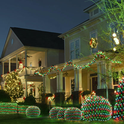 WBao Christmas Net Lights, 360LED 11.5ft x 6.9ft Christmas Lights with 8 Modes, Timer, End to End Connectable, Waterproof Design for Lawn, Bushes, Trees Outdoor Xmas Decorations, Red Green White