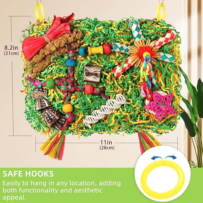 YIXUND Bird Toys Parakeet Toys,Large-Sized Parrot Foraging & Shredding Cage Hanging Toys with Seagrass Mat for Budgies,Cockatiels,Lovebirds,Conures Small & Medium Parrots