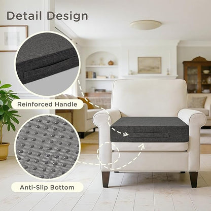 Recliner Cushions for Elderly 20x20x4 Inch Thick Large Recliner Seat Cushion with a Handle Square Non Slip Chair Pads with Washable Cover for Couch Armchair Chairs Dark Grey