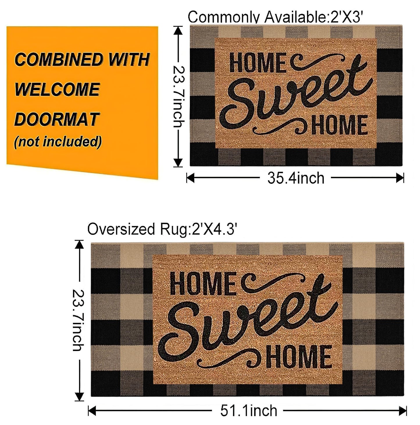 Checkered Front Door Mat Outdoor 24''x35''Buffalo Plaid Outdoor Rug Cotton Washable Layered Doormat for Bedroom,Bathroom,Farmhouse,Entryway,Home Entrance