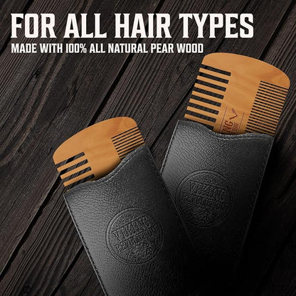 Viking Revolution Wooden Beard Comb & Case, Dual Action Fine & Coarse Teeth, Perfect for use with Balms and Oils, Top Pocket Comb for Beards & Mustaches (2 Pack)