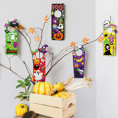 30Sets Halloween Crafts Doorknob Hanger DIY Arts and Craft Kit Classroom Activities Party Games Favors Bulk
